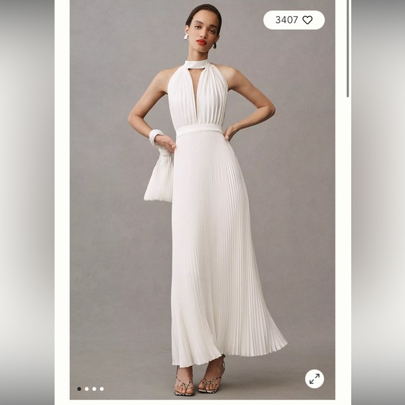 L'IDÉE Chateau Halter Front-Cutout Pleated Midi Dress